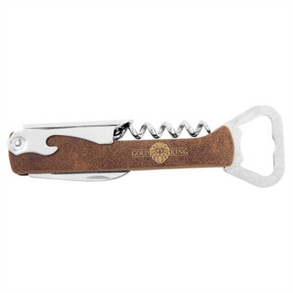 Picture of Rustic & Gold Laserable Leatherette Corkscrew Bottle Opener
