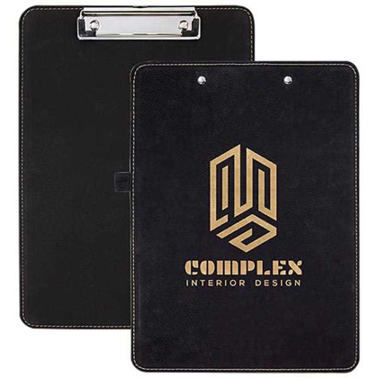 Picture of 9" x 12 1/2" Black/Gold Laserable Leatherette Clip Board