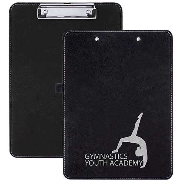 Picture of 9" x 12 1/2" Black/Silver Laserable Leatherette Clip Board