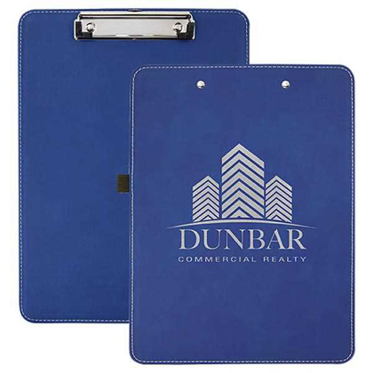 Picture of 9" x 12 1/2" Blue/Silver Laserable Leatherette Clip Board