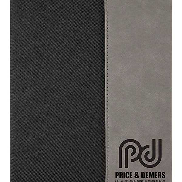 Picture of 7" x 9" Gray Laserable Leatherette / Black Canvas Small Portfolio with Notepad