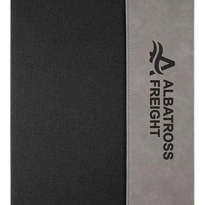 Picture of 9 1/2" x 12" Gray Laserable Leatherette w/Black Canvas Portfolio w/Notepad