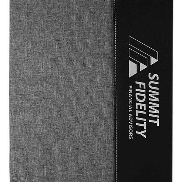 Picture of 9 1/2"x12" Black/Silver Laserable Leatherette w/Gray Canvas Portfolio w/Notepad