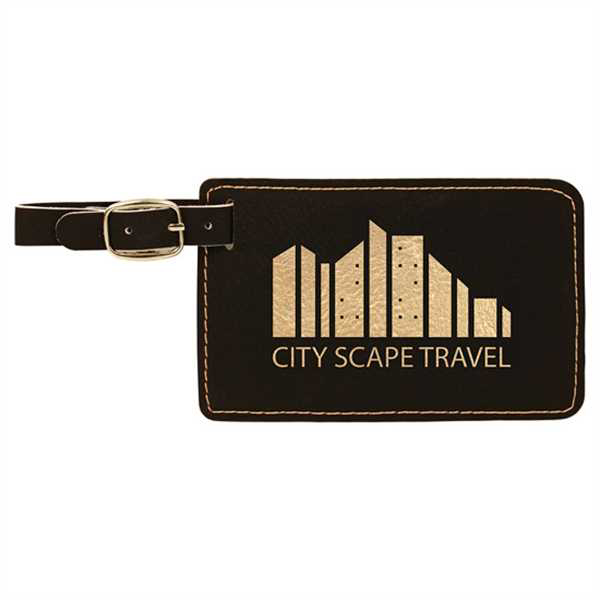 Picture of 4 1/4" x 2 3/4" Black/Gold Laserable Leatherette Luggage Tag