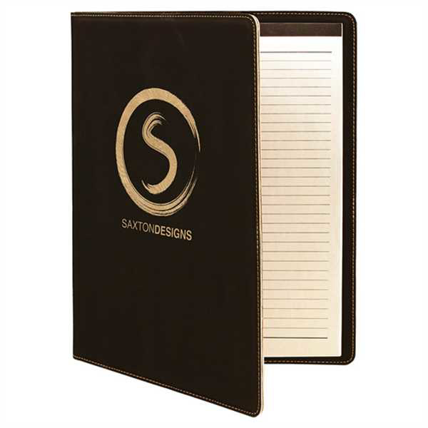 Picture of 9 1/2" x 12" Black/Gold Laserable Leatherette Portfolio with Notepad