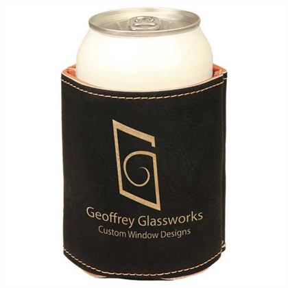 Picture of 3 3/4" Black/Gold Laserable Leatherette Beverage Holder