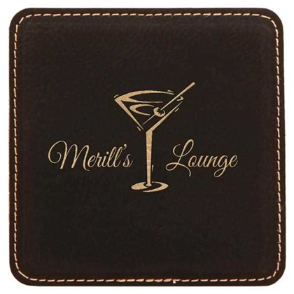 Picture of 4" x 4" Square Black/Gold Laserable Leatherette Coaster