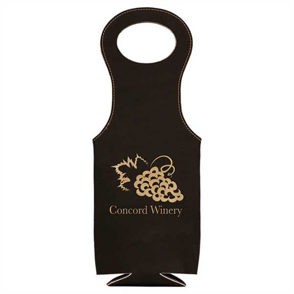 Picture of Black/Gold Laserable Leatherette Wine Bag