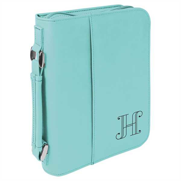 Picture of 6 3/4" x 9 1/4" Teal Leatherette Book/Bible Cover with Handle & Zipper