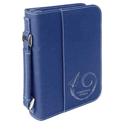 Picture of 6 3/4" x 9 1/4" Blue/Silver Leatherette Book/Bible Cover with Handle & Zipper