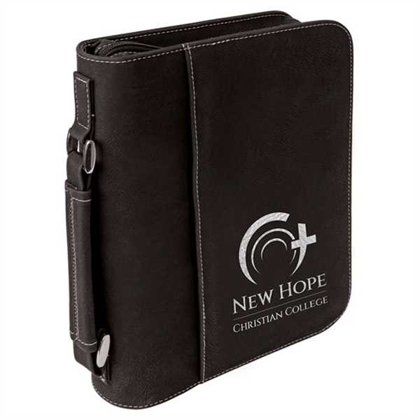 Picture of 7 1/2" x 10 3/4" Black/Silver Leatherette Book/Bible Cover with Handle & Zipper