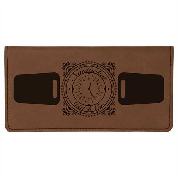 Picture of 6 3/4" x 3 1/2" Dark Brown Laserable Leatherette Checkbook Cover