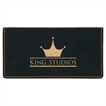 Picture of 6 3/4" x 3 1/2" Black/Gold Laserable Leatherette Checkbook Cover