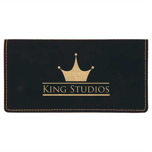 Picture of 6 3/4" x 3 1/2" Black/Gold Laserable Leatherette Checkbook Cover