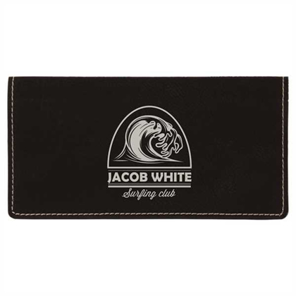 Picture of 6 3/4" x 3 1/2" Black/Silver Laserable Leatherette Checkbook Cover