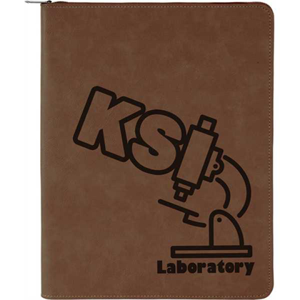 Picture of 9 1/2" x 12" Dark Brown with Zipper Laserable Leatherette Portfolio with Notepad