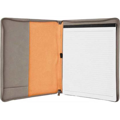 Picture of 9 1/2" x 12" Gray with Zipper Laserable Leatherette Portfolio with Notepad