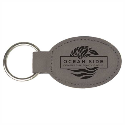 Picture of 3" x 1 3/4" Gray Laserable Leatherette Oval Keychain