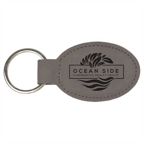 Picture of 3" x 1 3/4" Gray Laserable Leatherette Oval Keychain