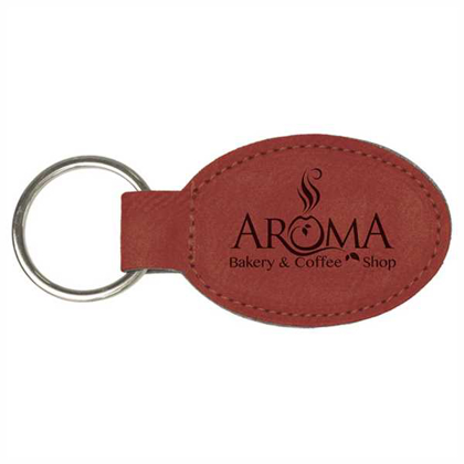 Picture of 3" x 1 3/4" Rose Laserable Leatherette Oval Keychain