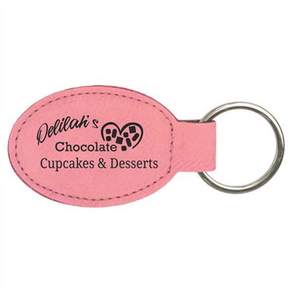 Picture of 3" x 1 3/4" Pink Laserable Leatherette Oval Keychain