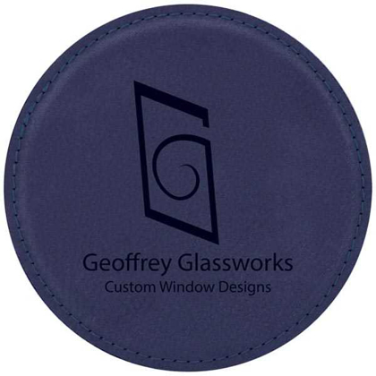 Picture of 4" Round Blue/Black Laserable Leatherette Coaster