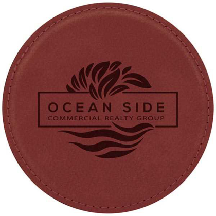 Picture of 4" Round Rose Laserable Leatherette Coaster