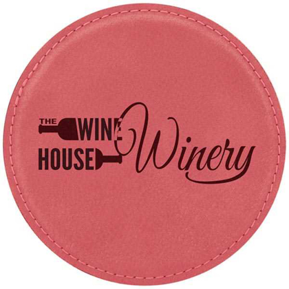 Picture of 4" Round Pink Laserable Leatherette Coaster