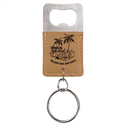Picture of Rectangle Light Brown Laserable Leatherette Bottle Opener Keychain