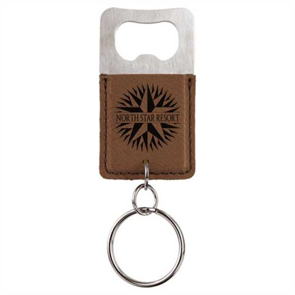 Picture of Rectangle Dark Brown Laserable Leatherette Bottle Opener Keychain