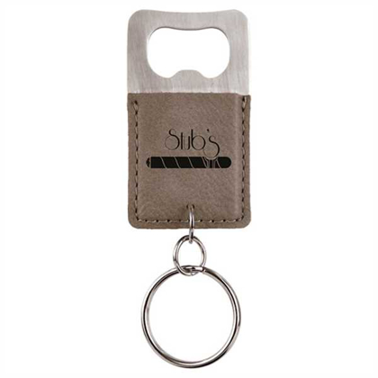 Picture of Rectangle Gray Laserable Leatherette Bottle Opener Keychain
