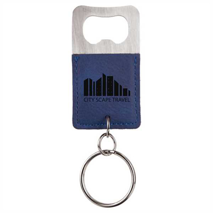 Picture of Rectangle Blue Laserable Leatherette Bottle Opener Keychain