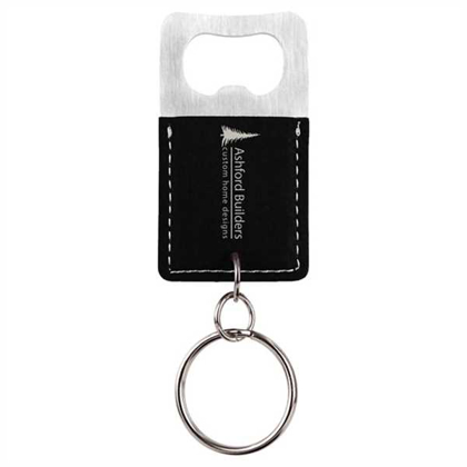 Picture of Rectangle Black/Silver Laserable Leatherette Bottle Opener Keychain