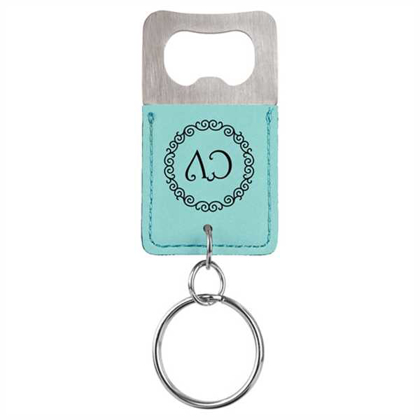 Picture of Rectangle Teal Laserable Leatherette Bottle Opener Keychain