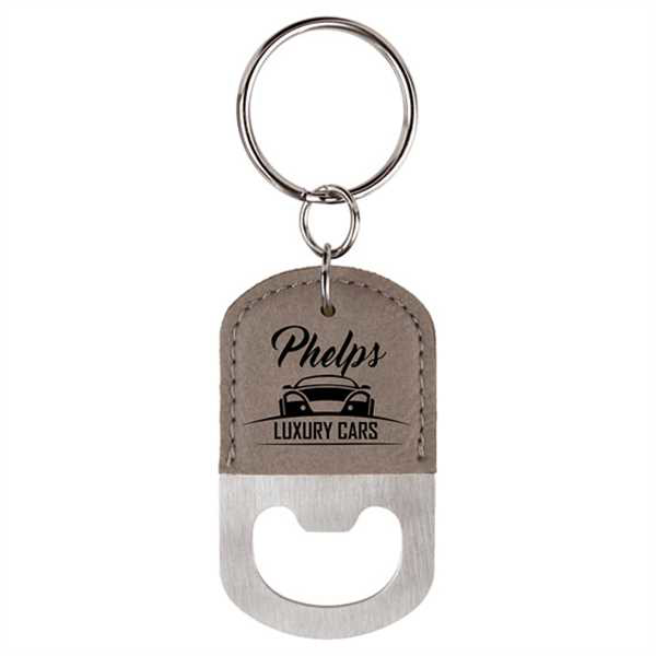 Picture of Oval Gray Laserable Leatherette Bottle Opener Keychain