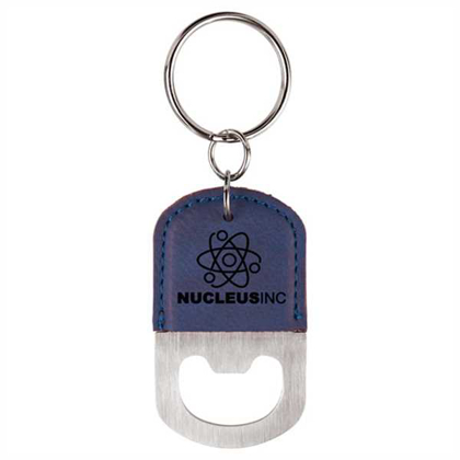 Picture of Oval Blue Laserable Leatherette Bottle Opener Keychain