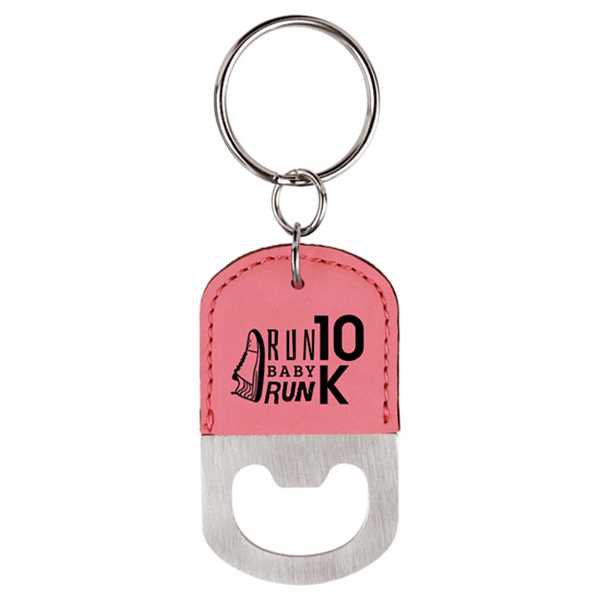 Picture of Oval Pink Laserable Leatherette Bottle Opener Keychain