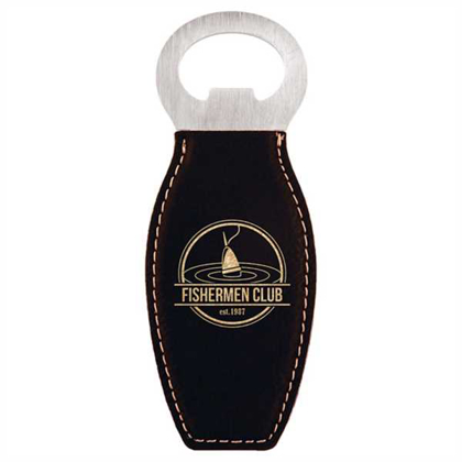 Picture of Black/Gold Laserable Leatherette Bottle Opener with Magnet