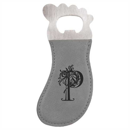 Picture of Gray Laserable Leatherette Foot Shaped Bottle Opener with Magnet