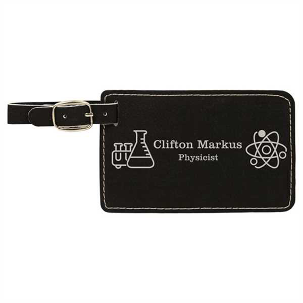 Picture of 4 1/4" x 2 3/4" Black/Silver Laserable Leatherette Luggage Tag