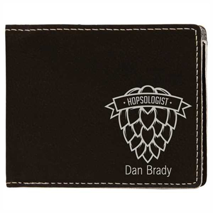 Picture of 4 1/2" x 3 1/2" Black/Silver Laserable Leatherette Bifold Wallet