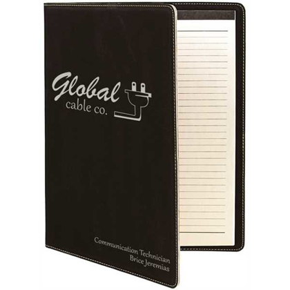 Picture of 9 1/2" x 12" Black/Silver Laserable Leatherette Portfolio with Notepad