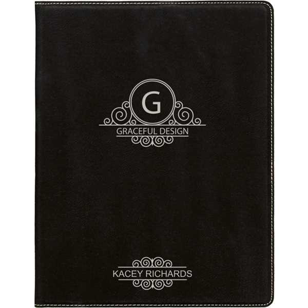 Picture of 7" x 9" Black/Silver Laserable Leatherette Small Portfolio with Notepad