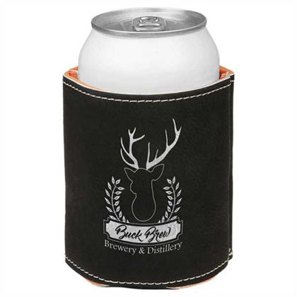 Picture of 3 3/4" Black/Silver Laserable Leatherette Beverage Holder