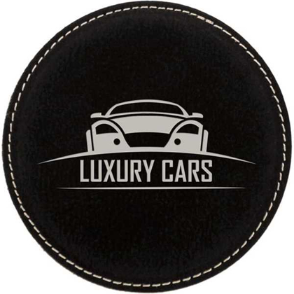 Picture of 4" Round Black/Silver Laserable Leatherette Coaster