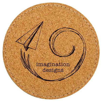 Picture of 4" Round Cork Coaster with Stitching.