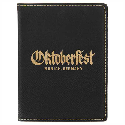 Picture of 4 1/4" x 5 1/2" Black/Gold Laserable Leatherette Passport Holder