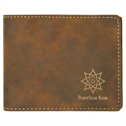 Picture of 4 1/2" x 3 1/2" Rustic/Gold Laserable Leatherette Bifold Wallet