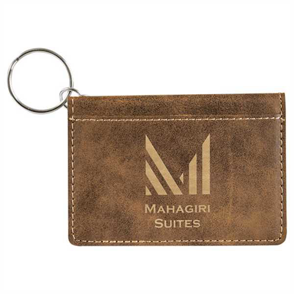 Picture of 4 1/4" x 3" Rustic/Gold Laserable Leatherette Keychain ID Holder