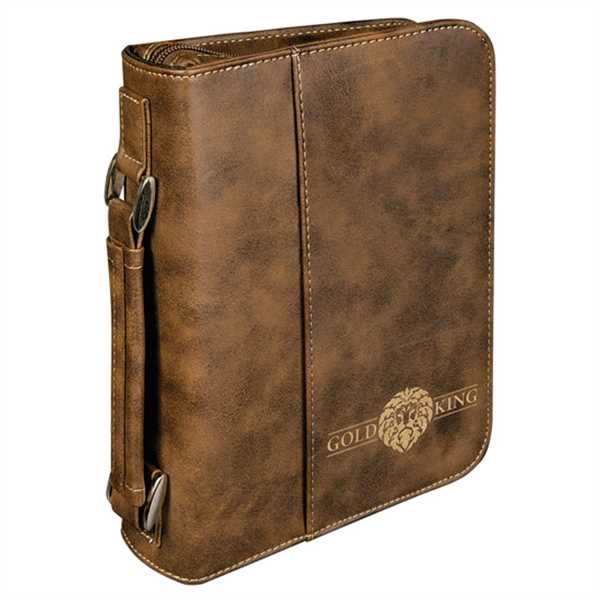 Picture of 6 3/4" x 9 1/4" Rustic/Gold Leatherette Book/Bible Cover with Handle & Zipper